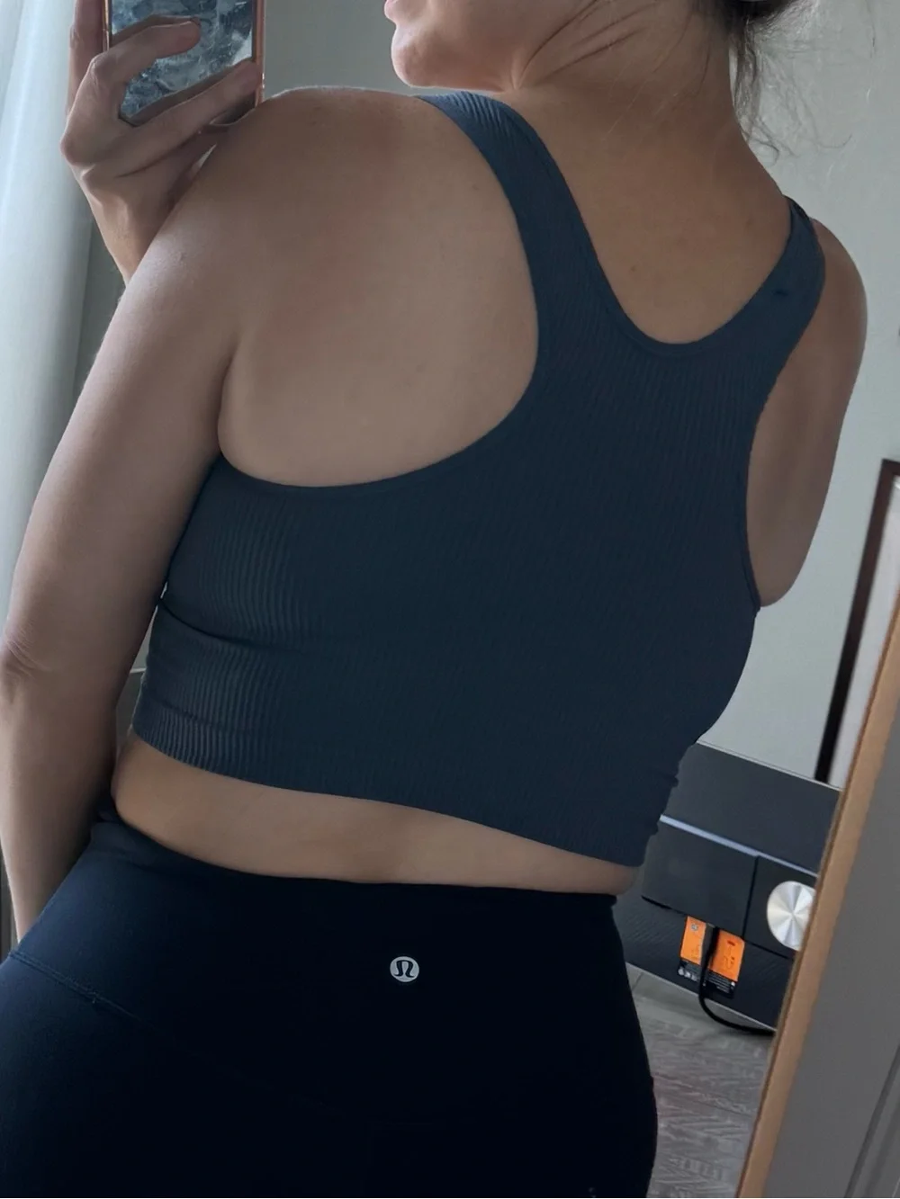 Calia Ribbed Slate Blue Sports Bra Racerback Crop Top - Picture 7 of 13